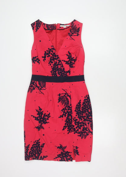 Boden Women's Red Sheath Dress, Size 12, V-Neck, Floral