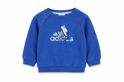 Front view of Adidas Blue unisex baby jumper 6-9 months