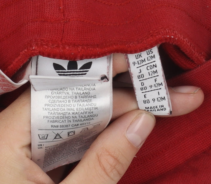 Adidas Unisex Red Jogger 9-12 Months, Elastic Waist