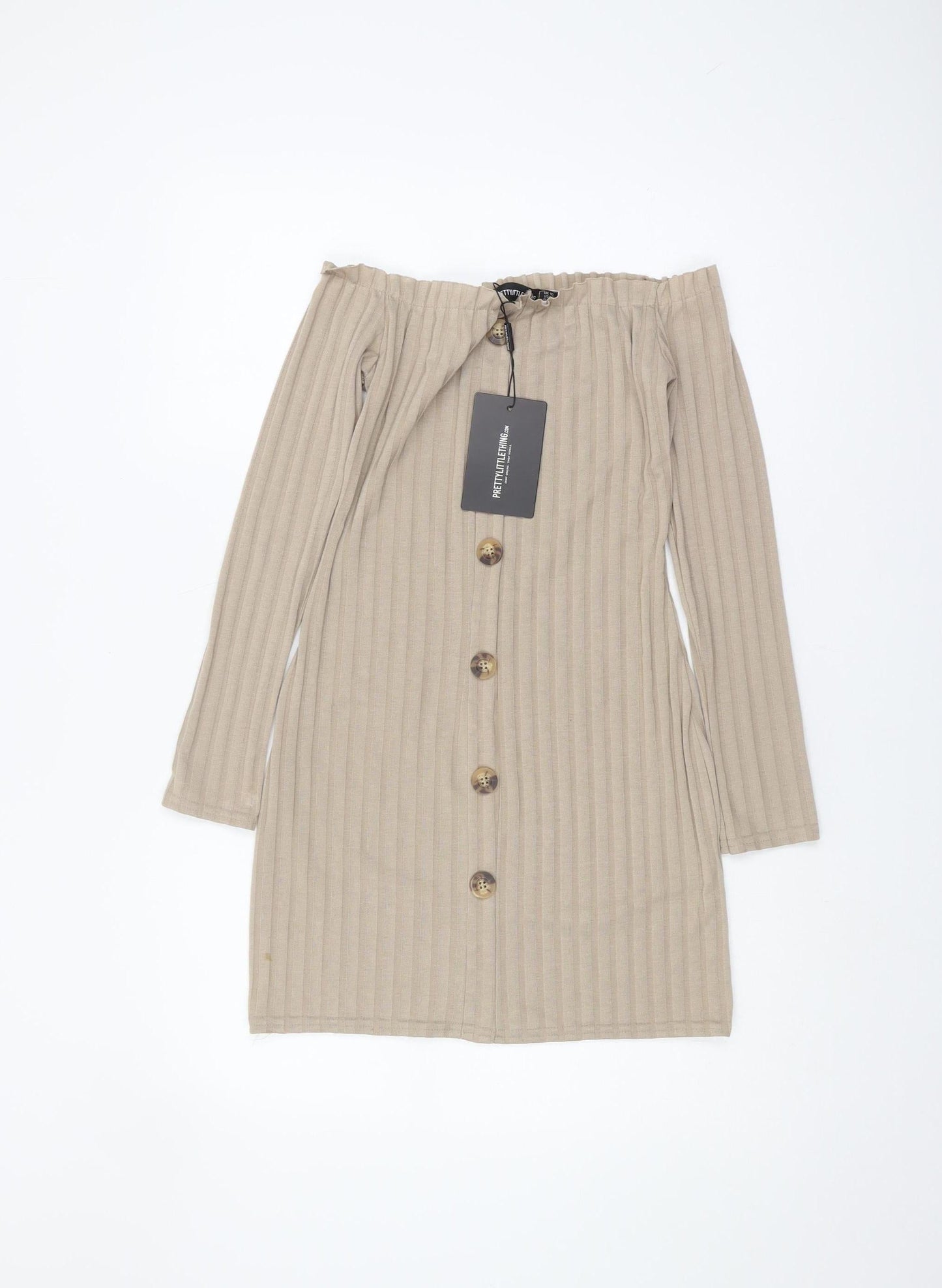 PrettyLittleThing Beige Bodycon Knee Length Dress 10