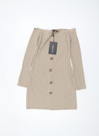 PrettyLittleThing Beige Bodycon Knee Length Dress 10