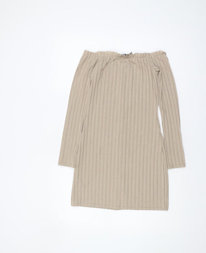 PrettyLittleThing Beige Bodycon Knee Length Dress 10