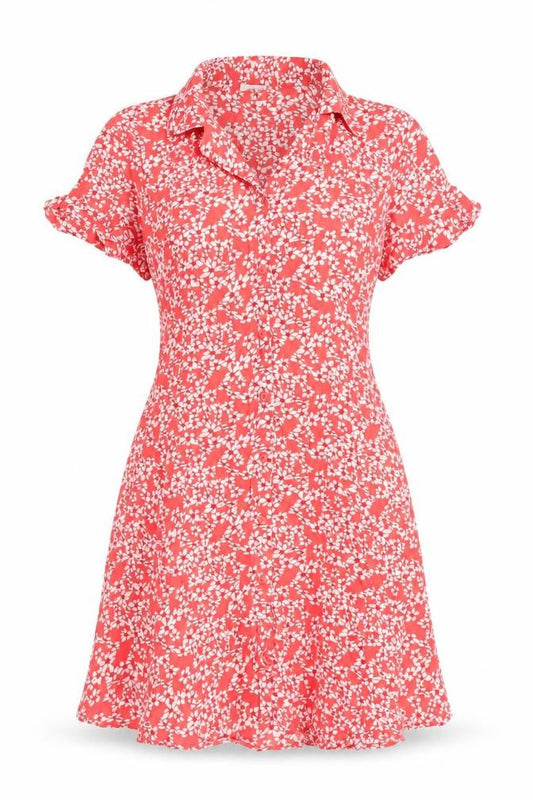 Front view of Jacqueline de Yong Women's Red Floral Shirt Dress