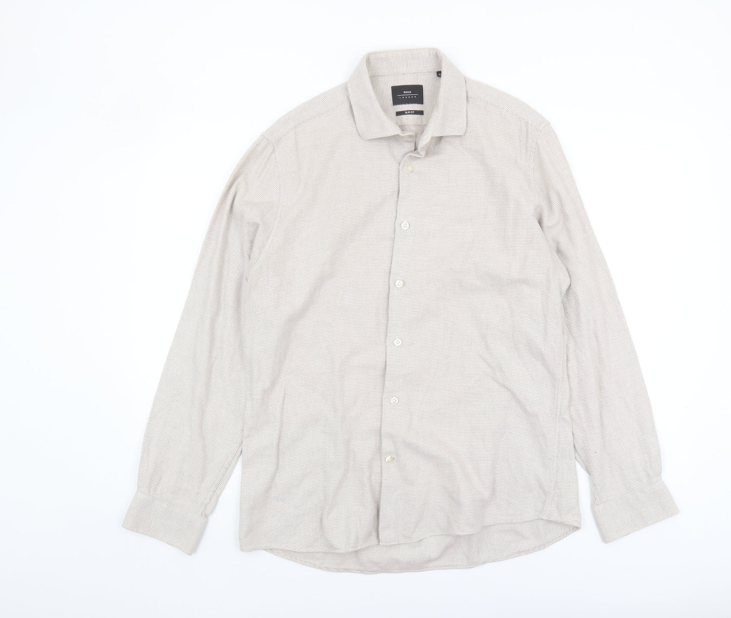 Moss London Men's Beige Slim Fit Check Shirt Size 16