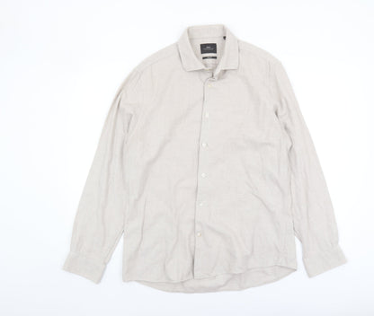 Moss London Men's Beige Slim Fit Check Shirt Size 16