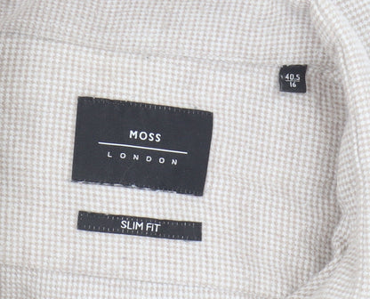 Moss London Men's Beige Slim Fit Check Shirt Size 16