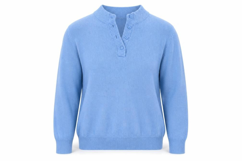 Womens UK Size 14 Damart Blue Henley Jumper