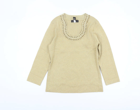 Cable & Gauge Women's Beige Studded Pullover Jumper L