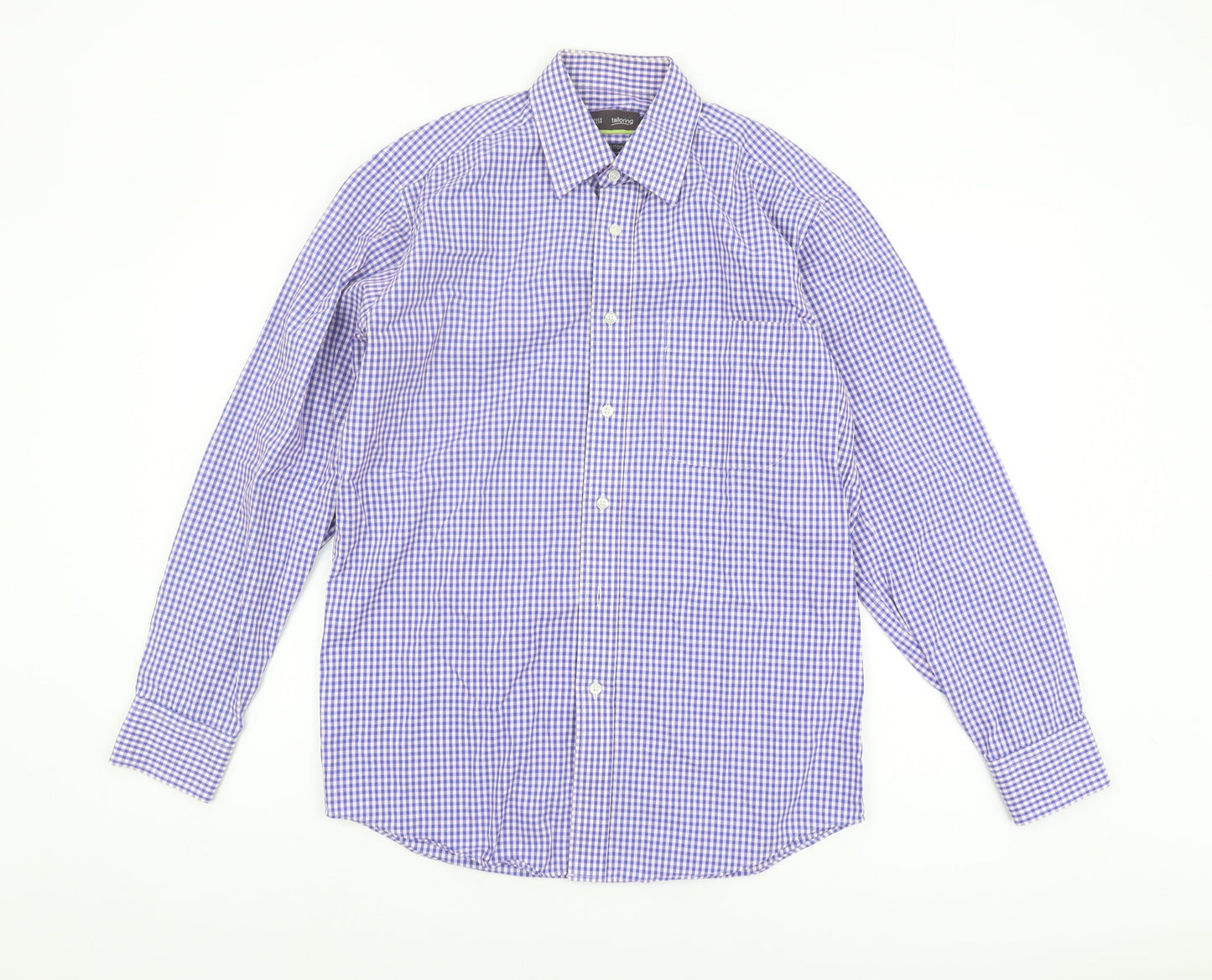 Marks and Spencer Men's Blue Check Long Sleeve Shirt
