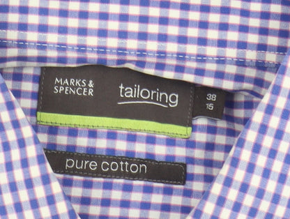 Marks and Spencer Men's Blue Check Long Sleeve Shirt