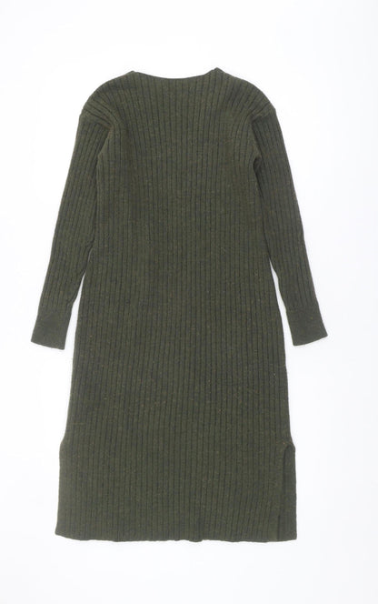 Uniqlo Women's Green Jumper Dress XS V-Neck Midi