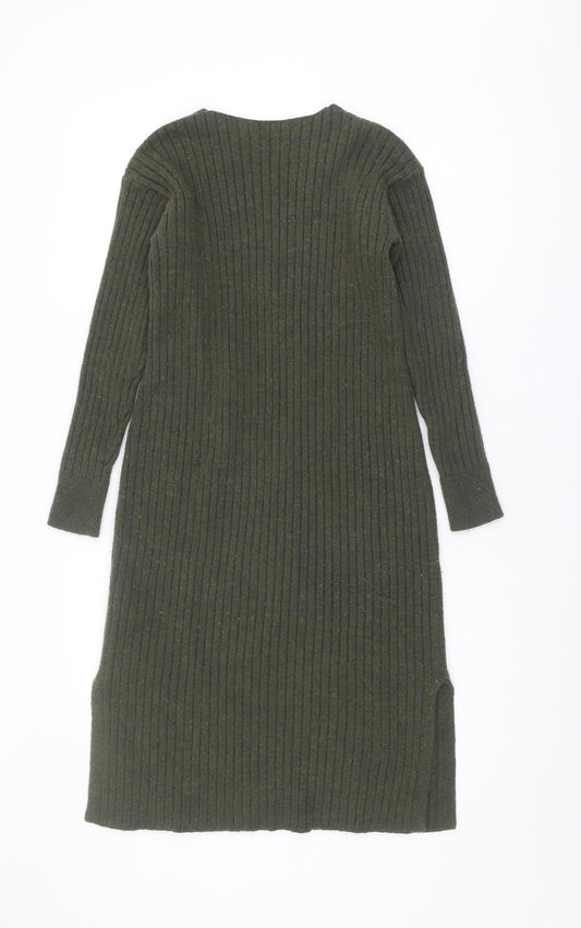 Uniqlo Women's Green Jumper Dress XS V-Neck Midi