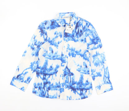 Womens UK Size 12 Zara Blue Basic Button-Up