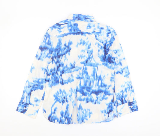 Womens UK Size 12 Zara Blue Basic Button-Up