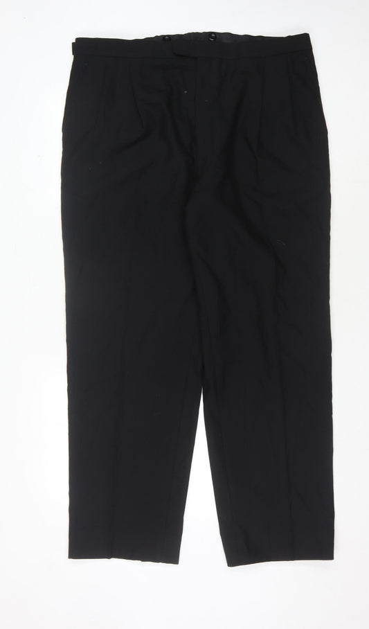 Aquascutum Men's Black Trousers, 46, Classic Fit