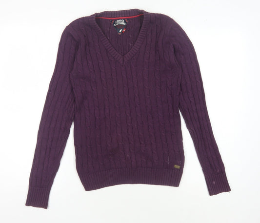 Kangol Women's Purple V-Neck Cotton Jumper Size 10