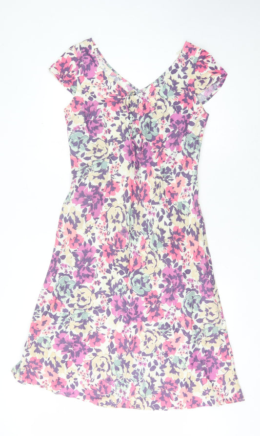 East Women's Floral Linen V-Neck Dress, Size 10
