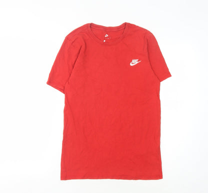Nike Men's Red S Logo T-Shirt Short Sleeve Crew Neck