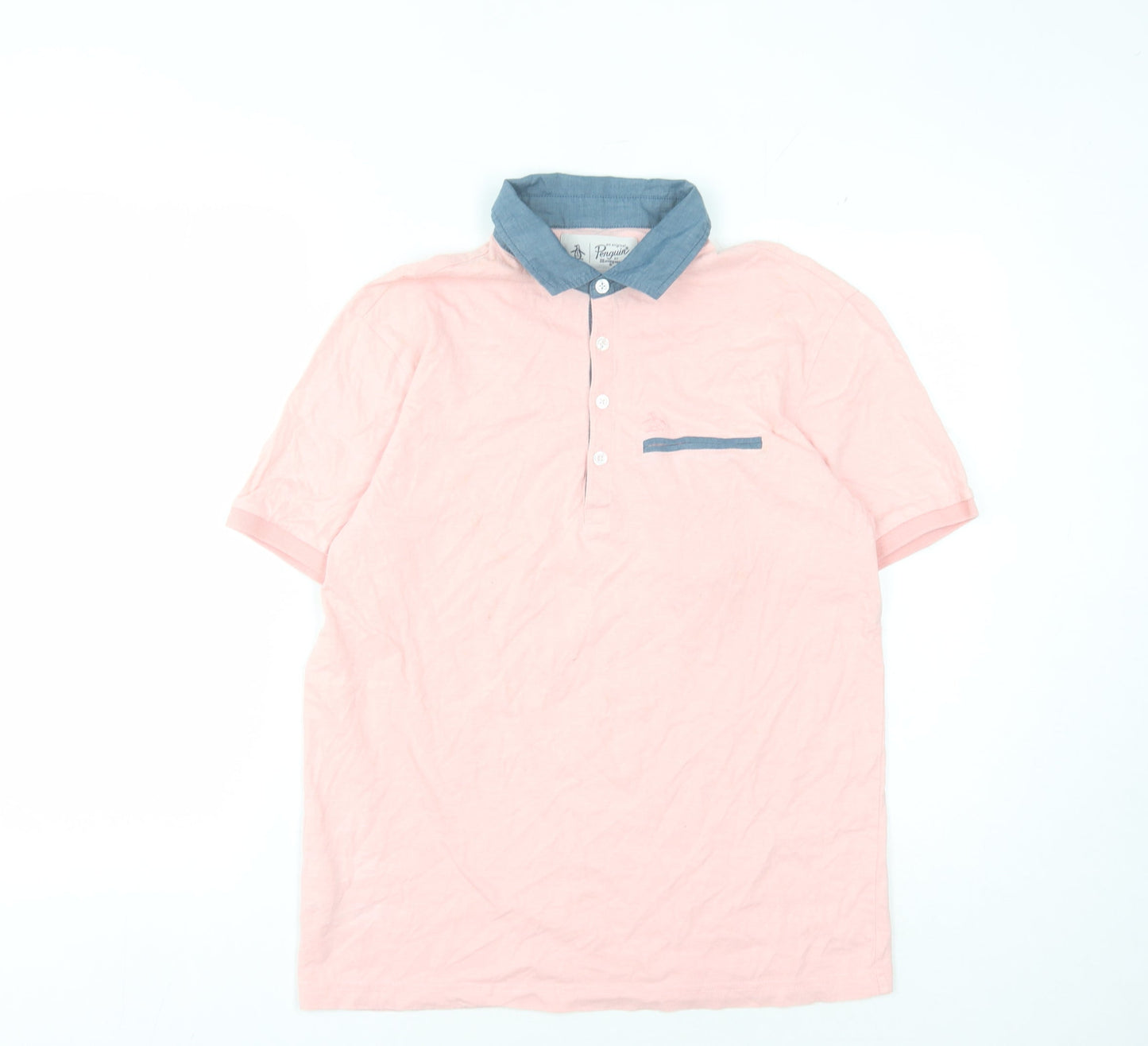Penguin Men's Pink Polo Shirt Collared Button S