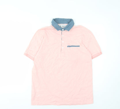 Penguin Men's Pink Polo Shirt Collared Button S