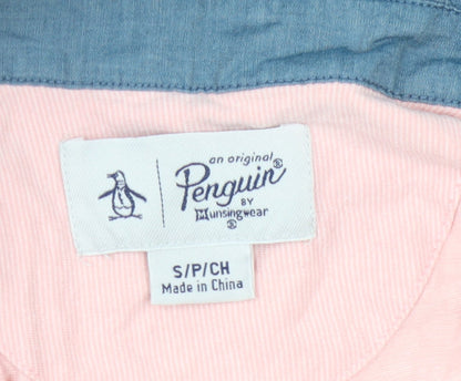 Penguin Men's Pink Polo Shirt Collared Button S