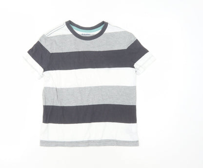 Old Navy Boys Grey Striped T-Shirt M (8 Years) Crew Neck