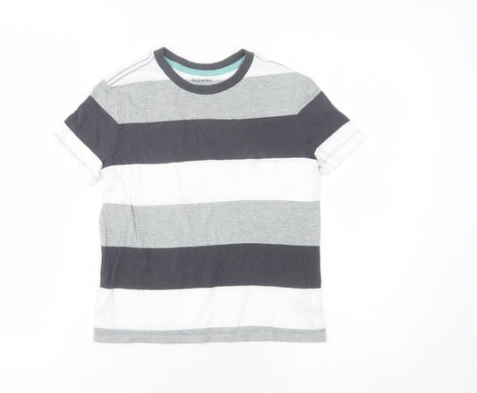 Old Navy Boys Grey Striped T-Shirt M (8 Years) Crew Neck