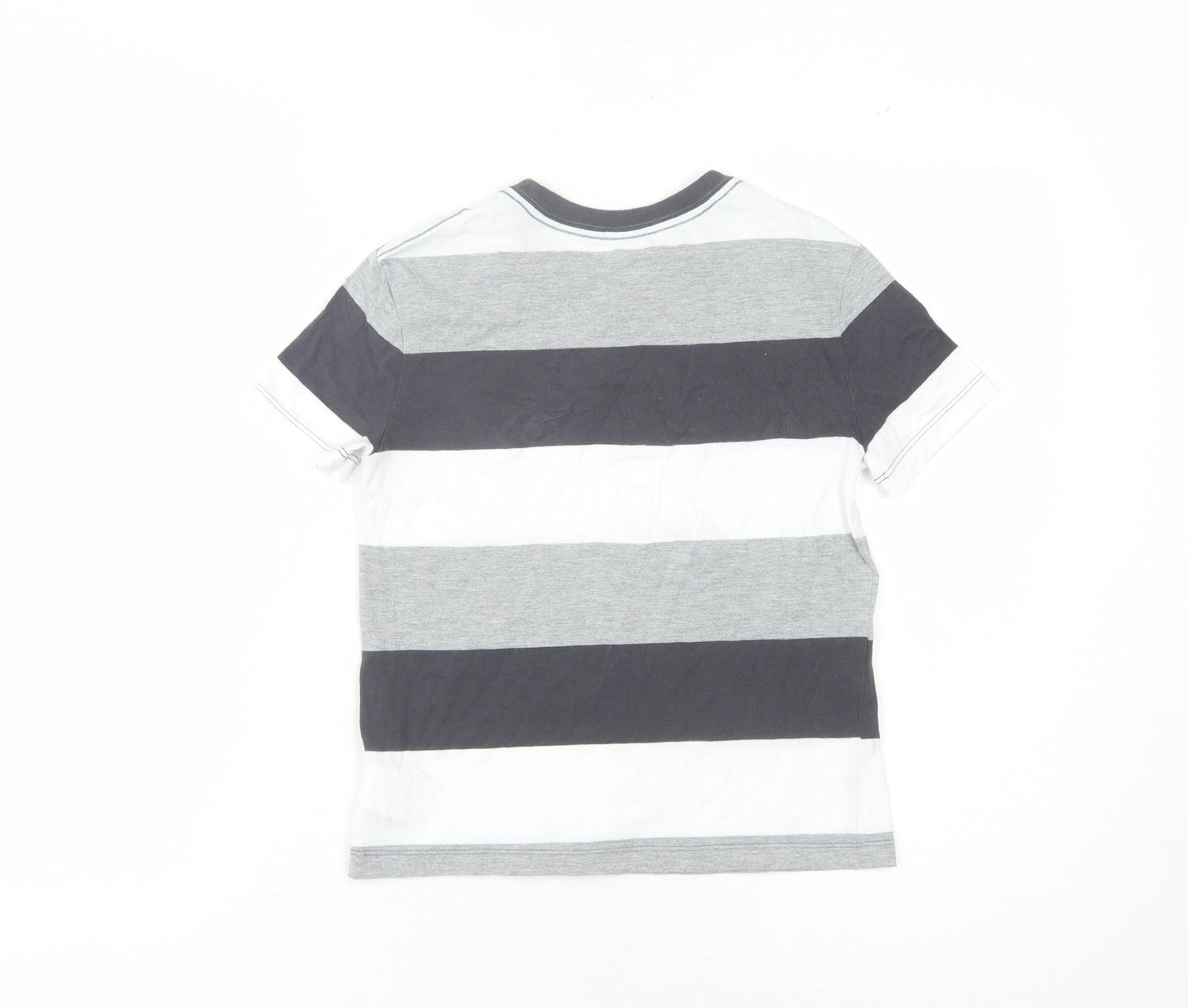 Old Navy Boys Grey Striped T-Shirt M (8 Years) Crew Neck