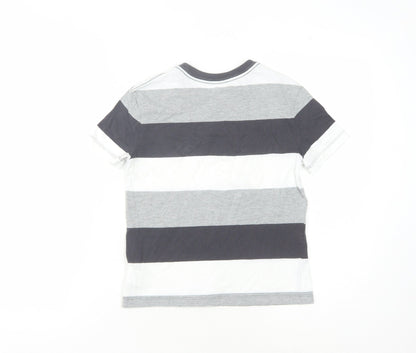 Old Navy Boys Grey Striped T-Shirt M (8 Years) Crew Neck