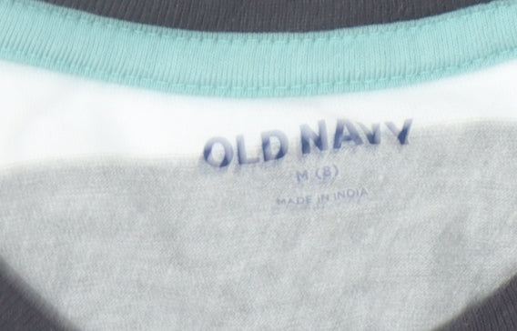 Old Navy Boys Grey Striped T-Shirt M (8 Years) Crew Neck