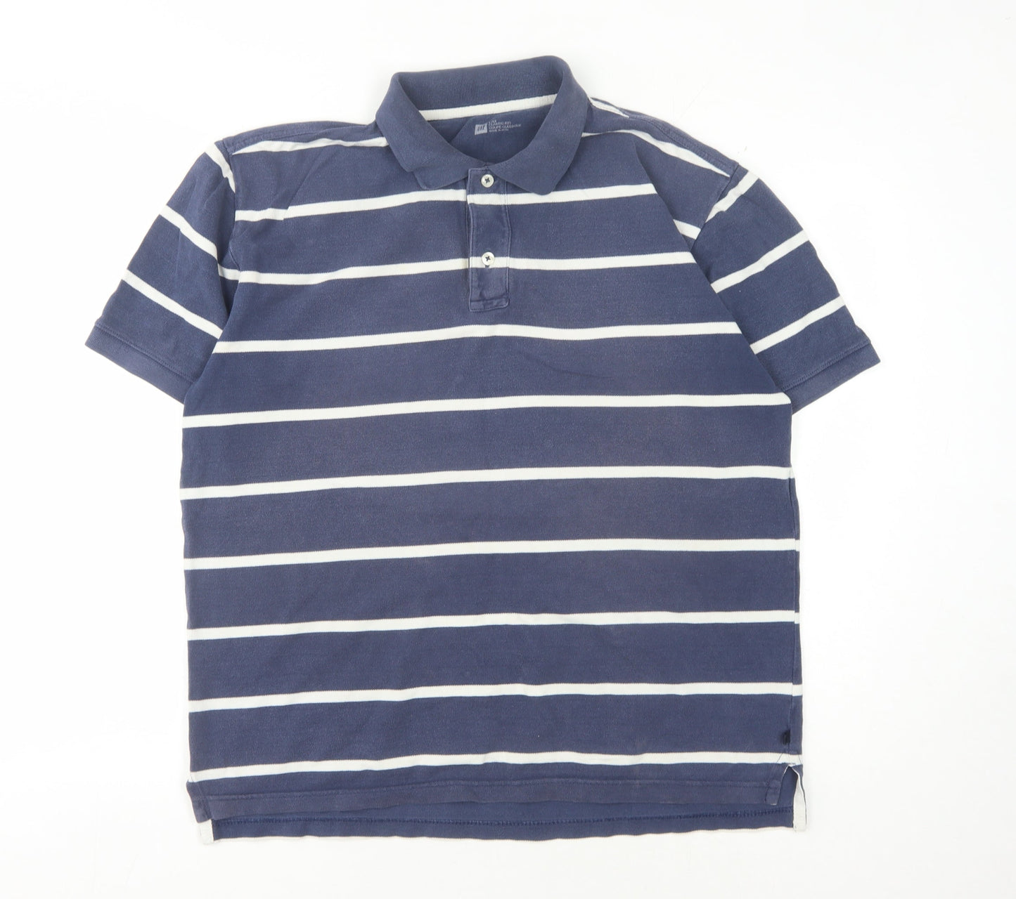 GAP Men's Blue Striped Polo Shirt, Size L, Classic Fit