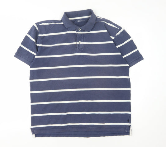 GAP Men's Blue Striped Polo Shirt, Size L, Classic Fit