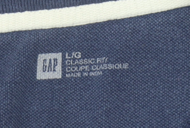 GAP Men's Blue Striped Polo Shirt, Size L, Classic Fit