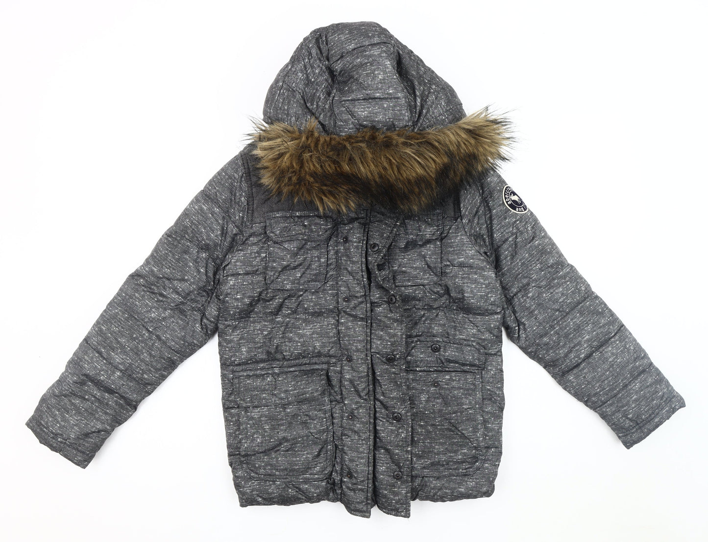 Abercrombie Boys Grey Puffer Jacket 11-12 Years Winter Hooded