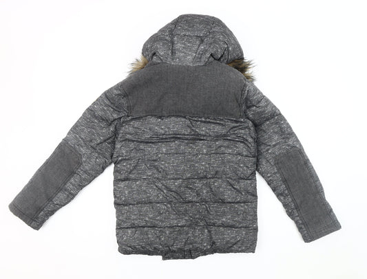 Back view of Abercrombie & Fitch boys’ grey puffer jacket 11-12 years winter hooded