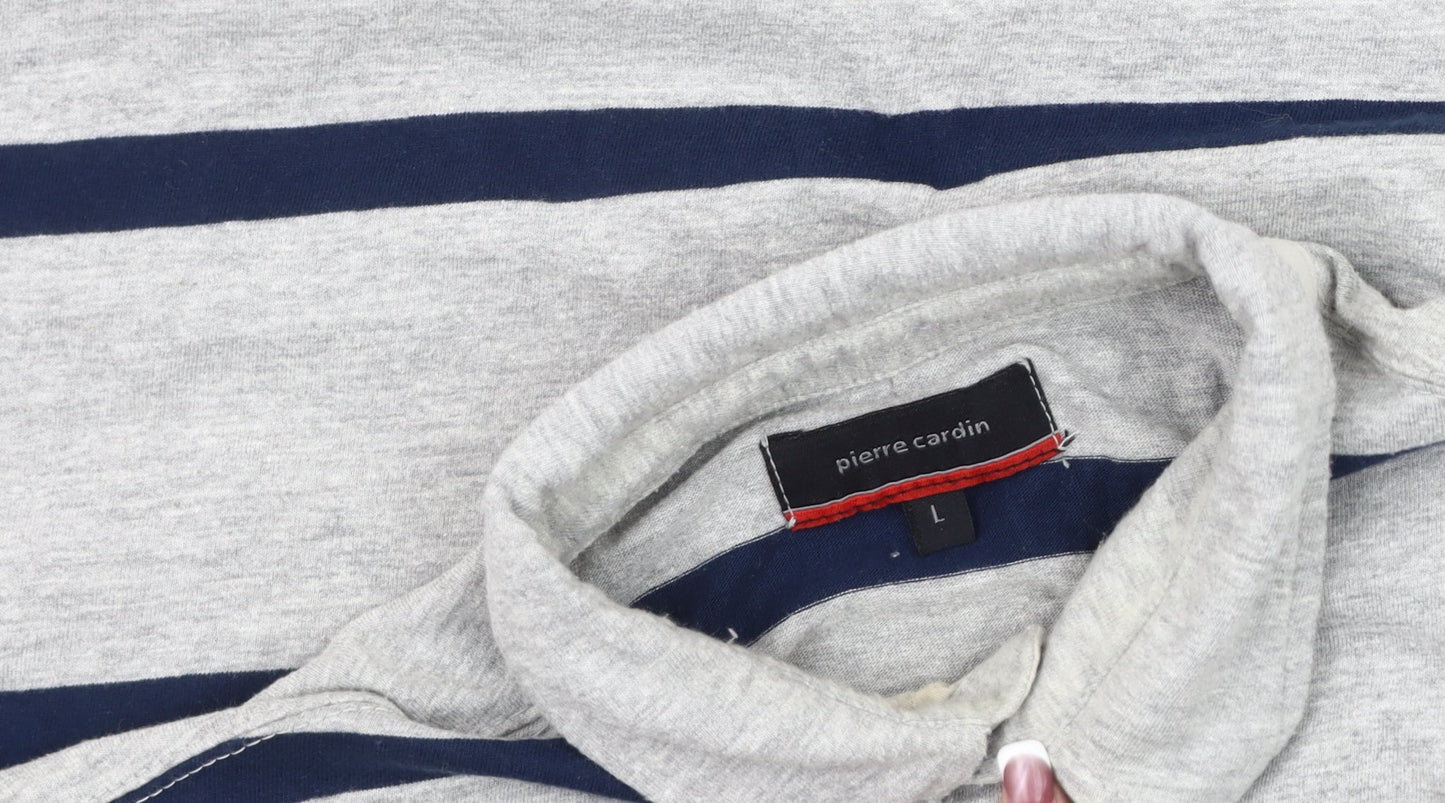 Pierre Cardin Men's Grey Striped Long Sleeve Shirt L