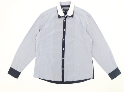 River Island Men's Blue Striped XL Casual Shirt