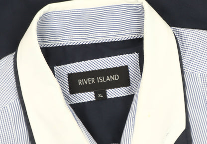 River Island Men's Blue Striped XL Casual Shirt