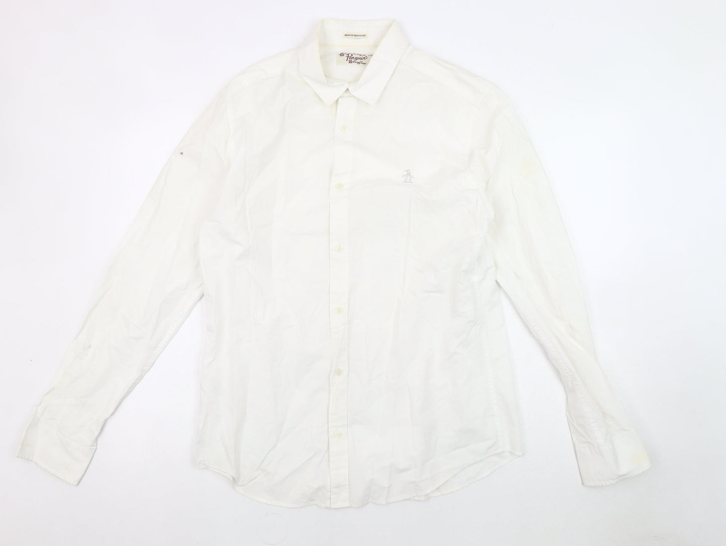 Penguin Men's White Slim Fit Button-Up Shirt L