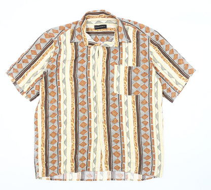 Romeo Baretti Men's Geometric Brown Short Sleeve Shirt