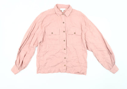 Womens UK Size 8 Topshop Pink Basic Button-Up