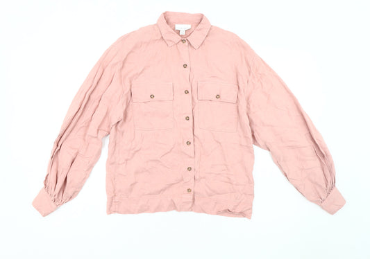 Womens UK Size 8 Topshop Pink Basic Button-Up