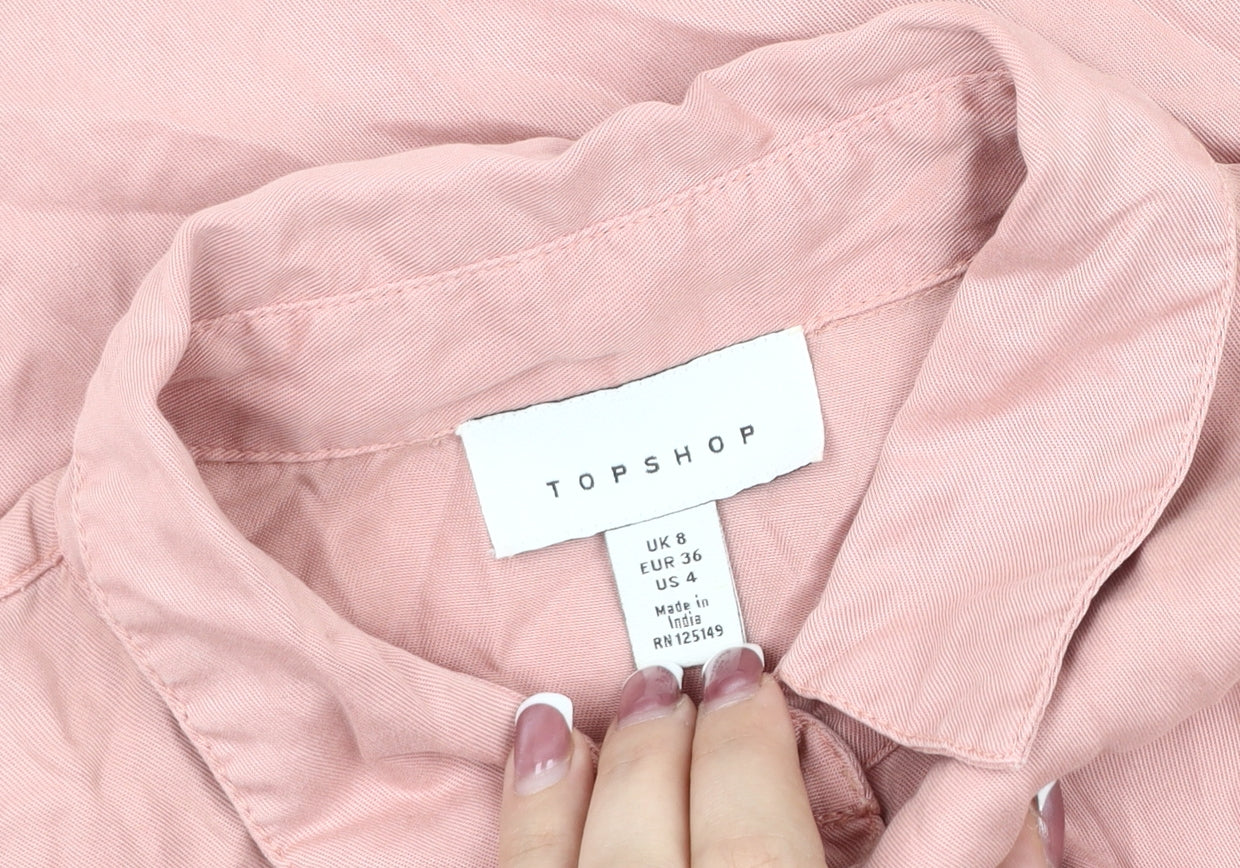 Womens UK Size 8 Topshop Pink Basic Button-Up