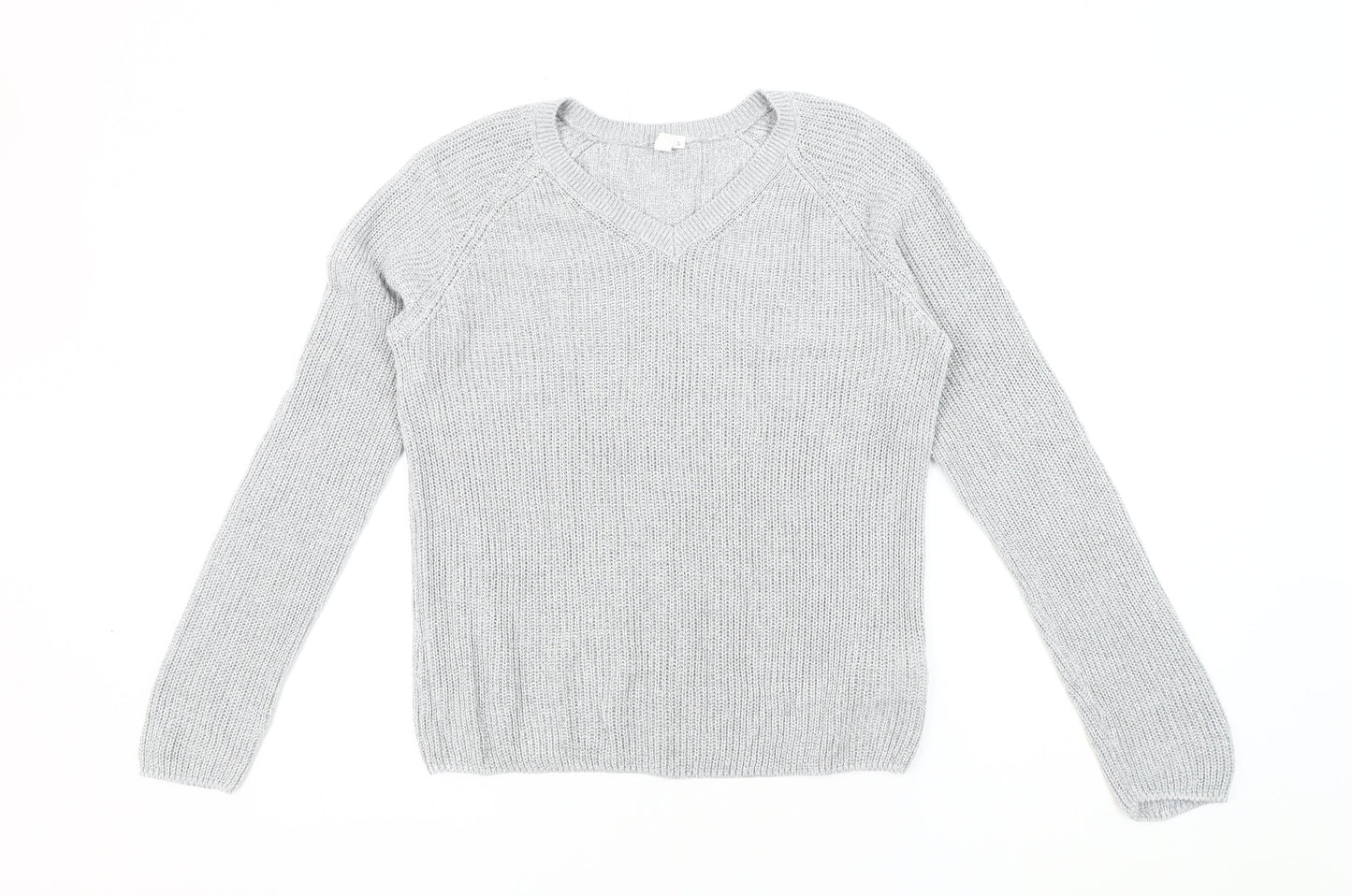 S Women's Grey V-Neck Pullover Jumper