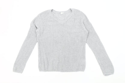 S Women's Grey V-Neck Pullover Jumper