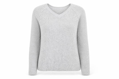 S Women's Grey V-Neck Pullover Jumper