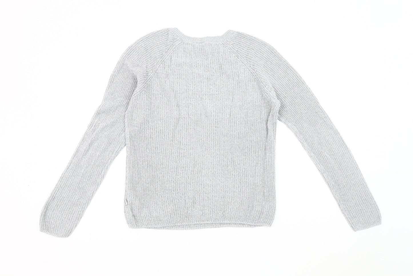 S Women's Grey V-Neck Pullover Jumper