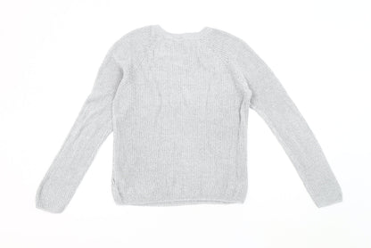 S Women's Grey V-Neck Pullover Jumper
