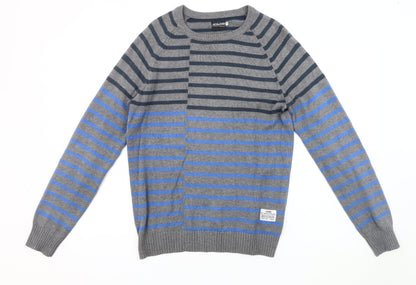 Jack & Jones Men's Grey Blue Striped Pullover Jumper S