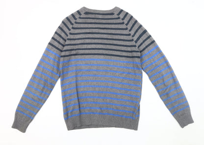 Jack & Jones Men's Grey Blue Striped Pullover Jumper S